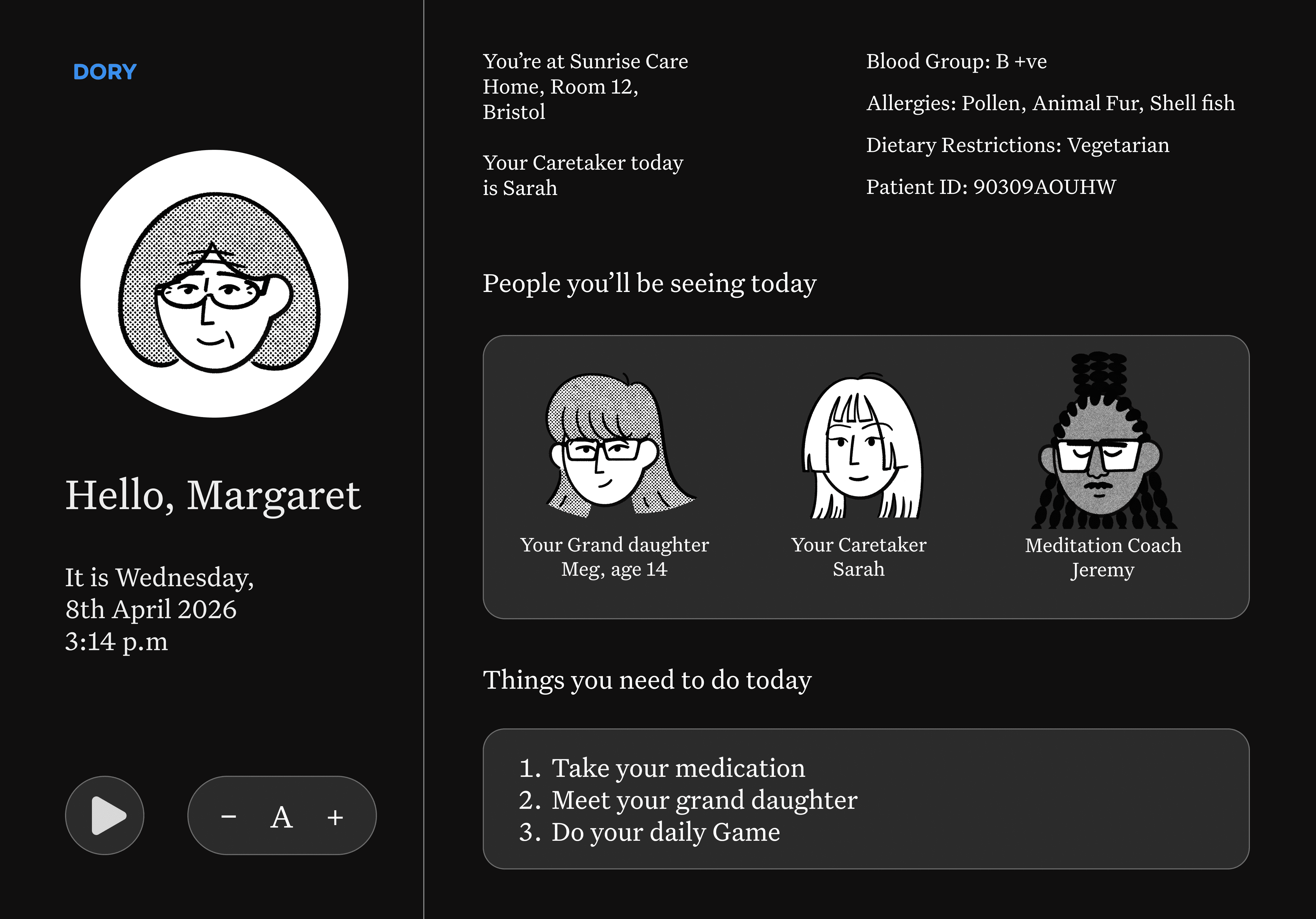 DORY's onboarding flow for setting up a new patient's profile